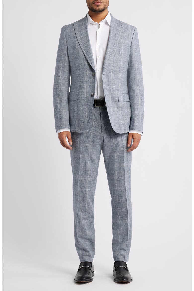Huge Slim Fit Grey Glen Check Wool Suit, Main, color, OPEN BLUE