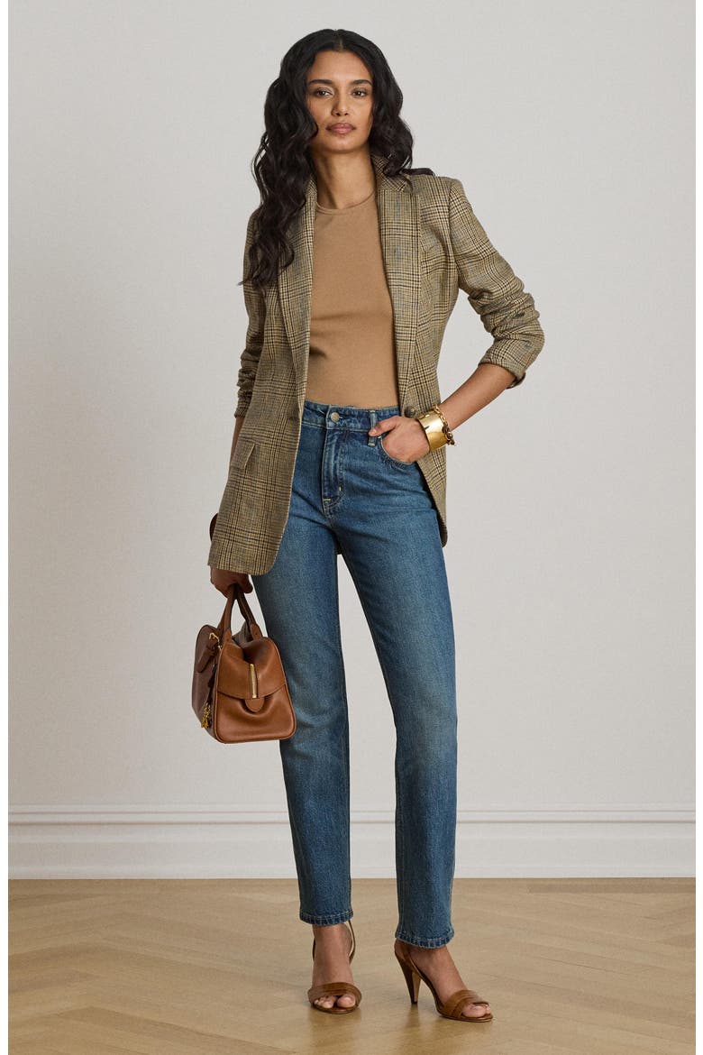 High Waist Ankle Straight Leg Jeans, Alternate, color, HAZE WASH BLUE