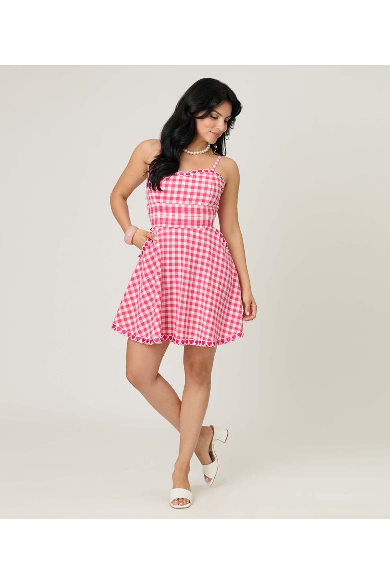 1950s Sleeveless Cotton Flare Dress, Alternate, color, Pink Gingham W/Hearts