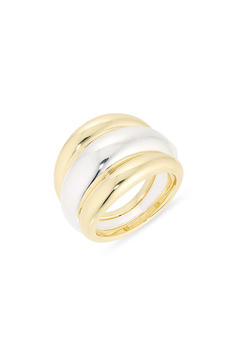 Wide Triple Band Ring, Main, color, GOLD- SILVER