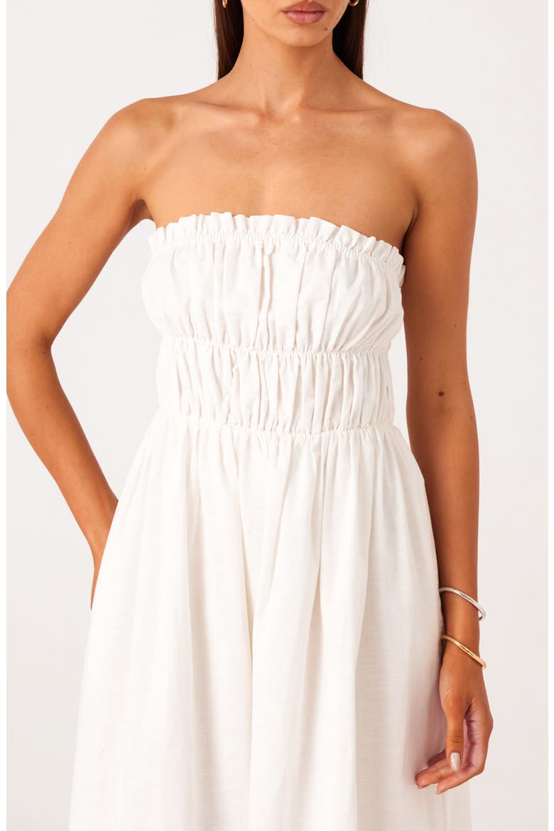 Ines Strapless Linen & Cotton Maxi Dress, Alternate, color, WHITE