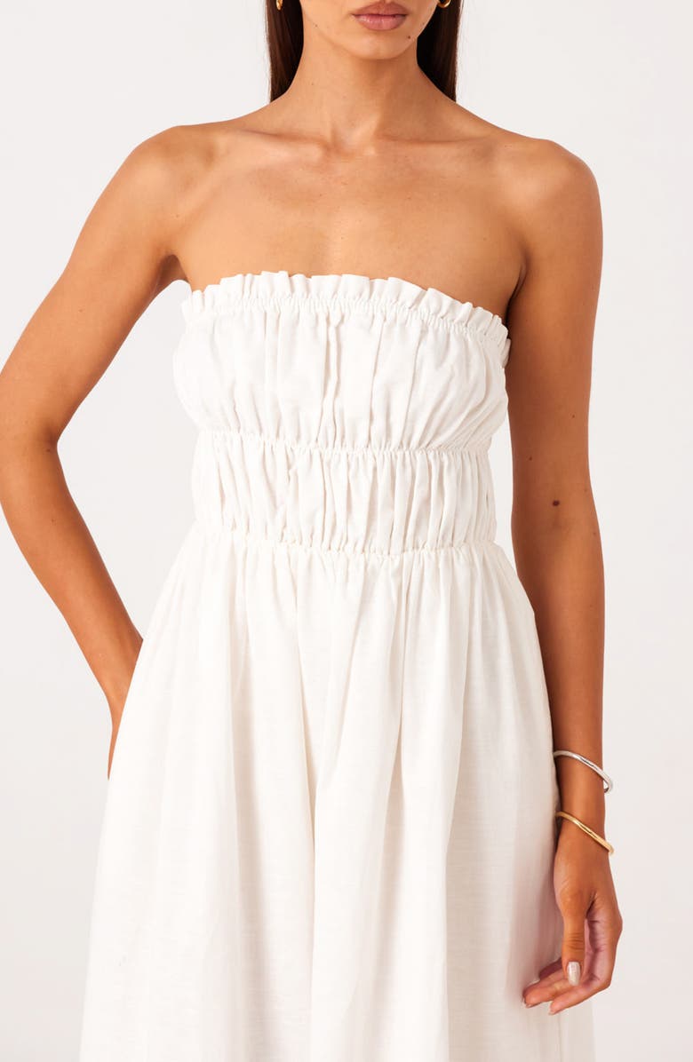 SNDYS Ines Strapless Linen & Cotton Maxi Dress, Alternate, color, White