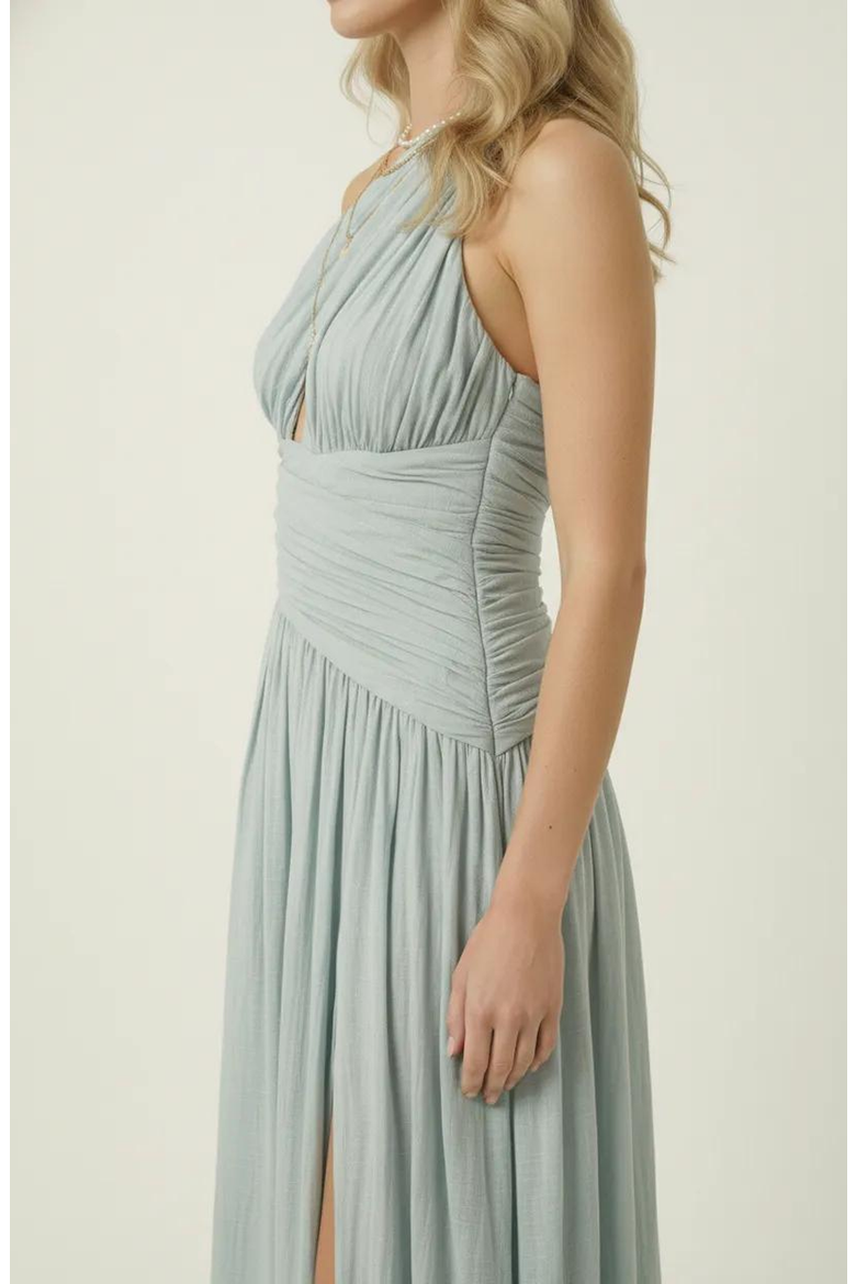 Pleated One Shoulder Cutout Gown, Alternate, color, Sage Green