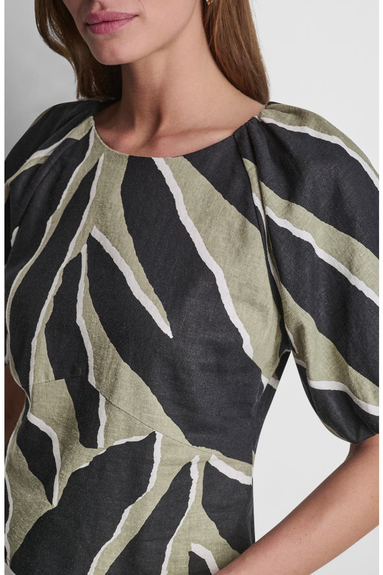 Abstract Print Puff Sleeve Linen Blend Top, Alternate, color, JUNGLE BLOCK