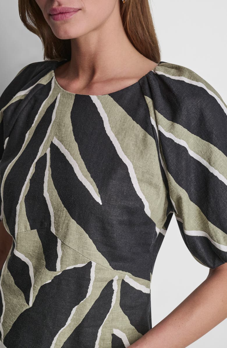 DKNY Abstract Print Puff Sleeve Linen Blend Top, Alternate, color, Jungle Block