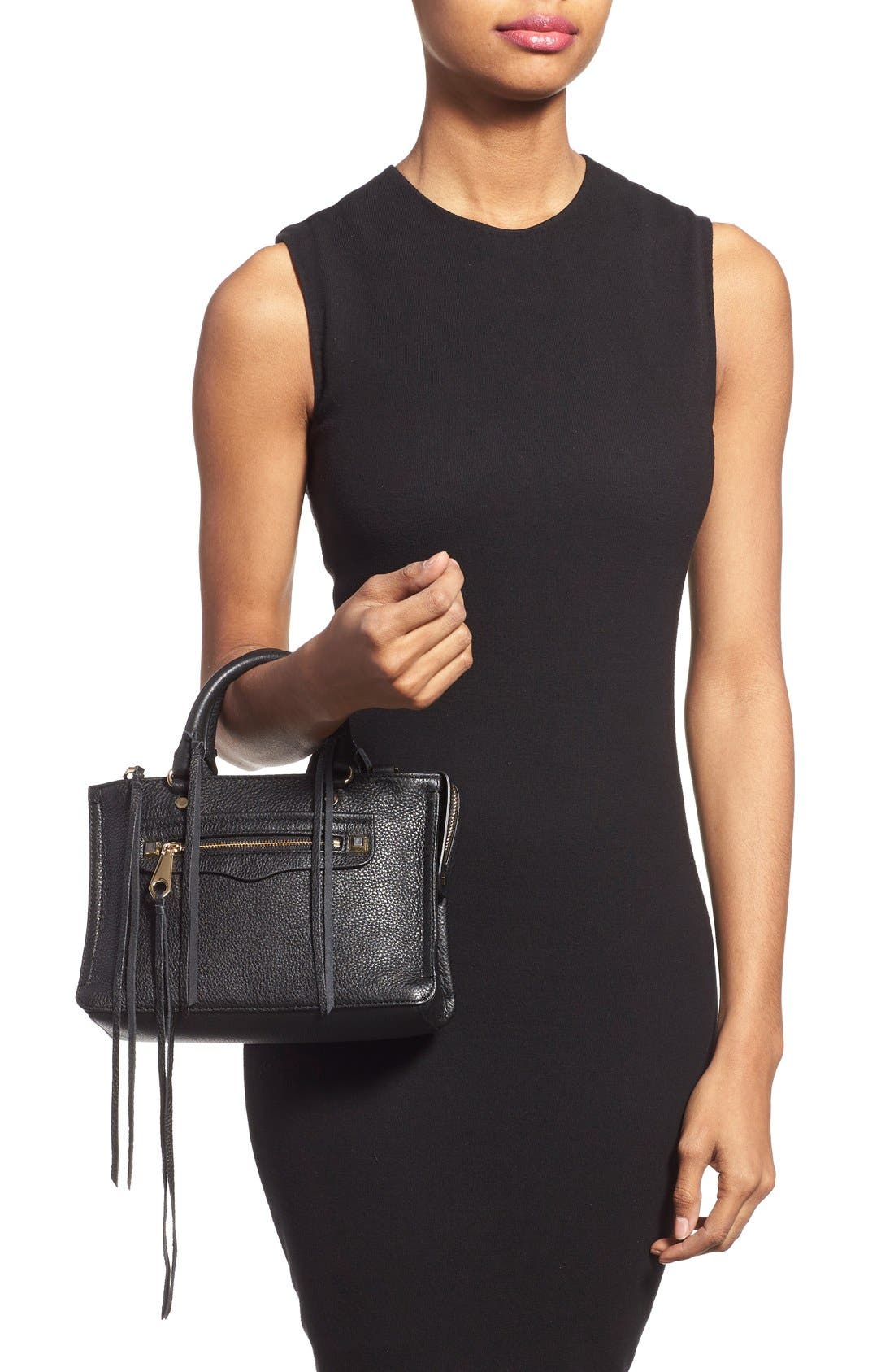'Micro Regan' Satchel, Alternate, color, BLACK/ LIGHT GOLD HRDWR