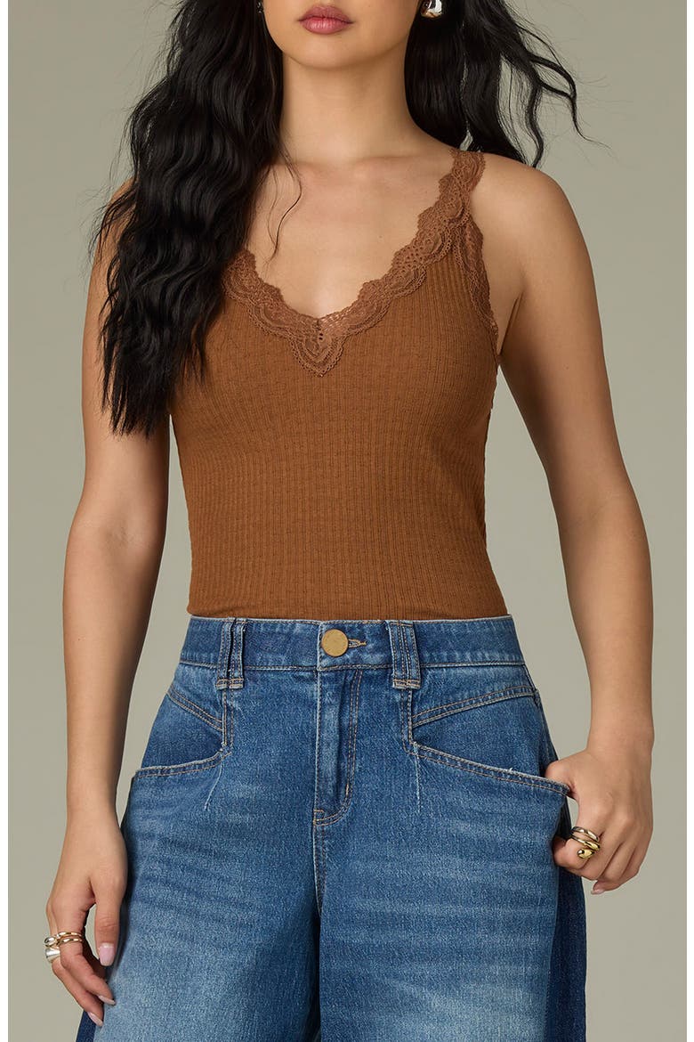 Lace Trim Rib Camisole, Main, color, PECAN