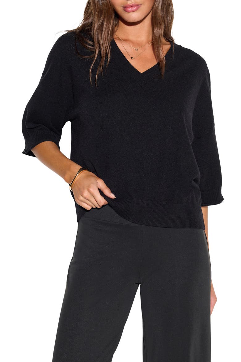 Cosmic Veil Bailey V Neck Sweater, Main, color, BLACK
