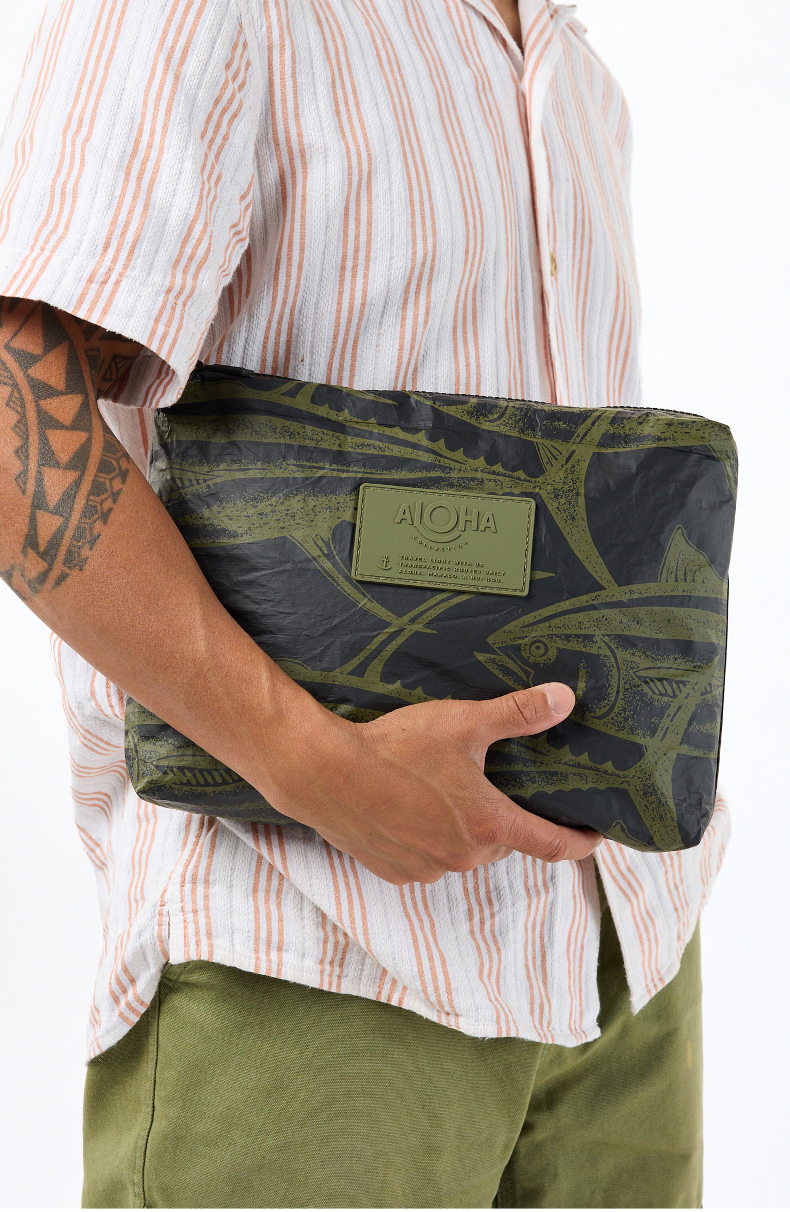 Aloha Collection Mid Ahi Water Resistant Tyvek<sup>®</sup> Zip Pouch, Alternate, color, Olive/ Black