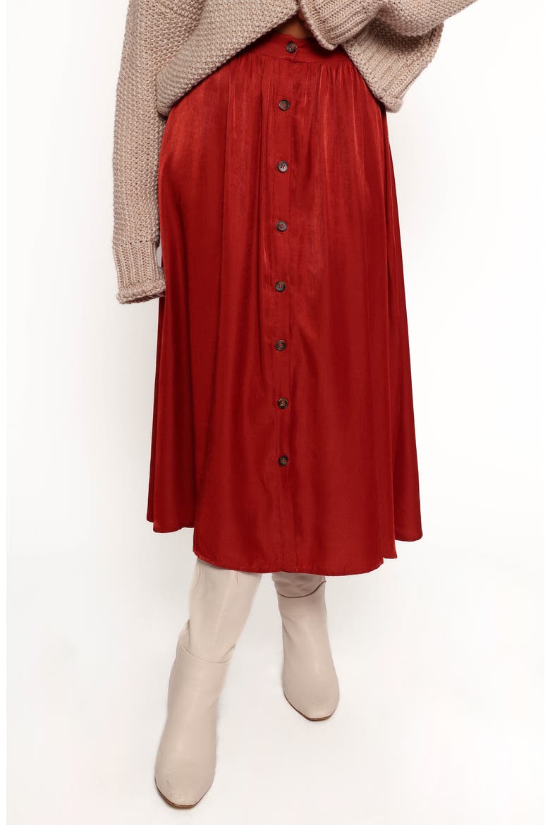 Ava High Waist Button Front Midi Skirt, Main, color, RUST
