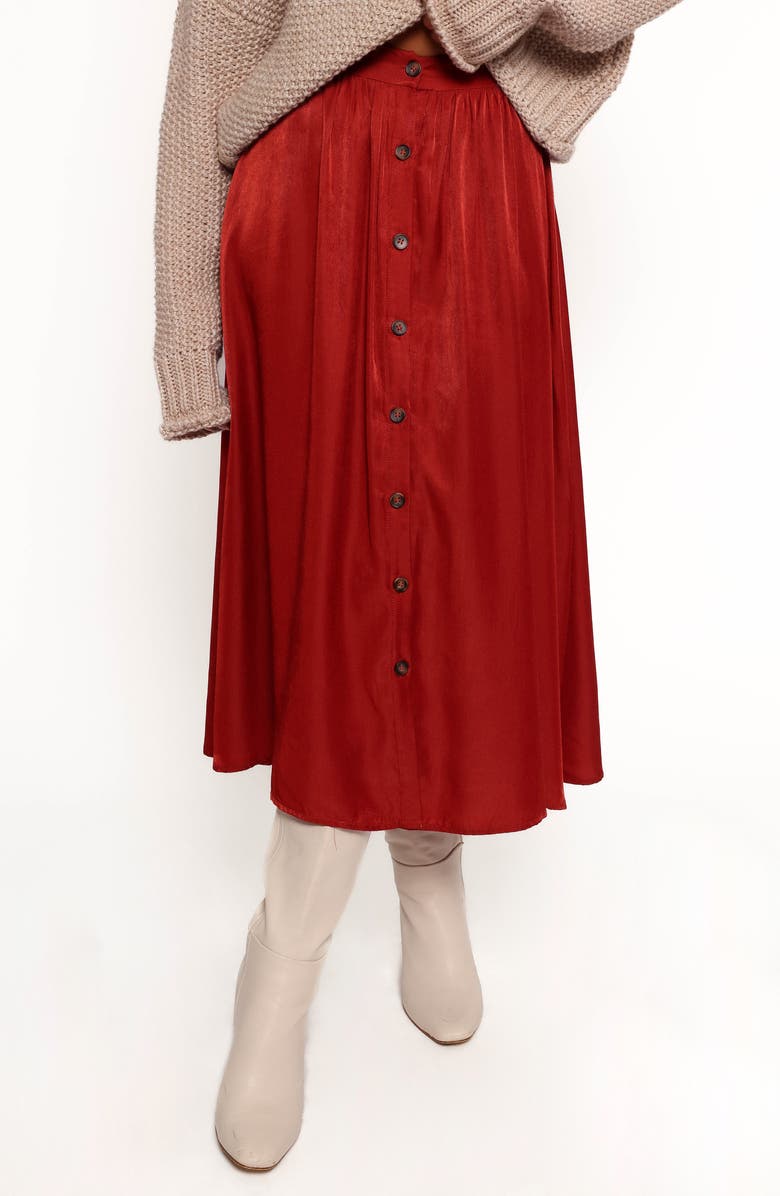 Petal & Pup Ava High Waist Button Front Midi Skirt, Main, color, Rust