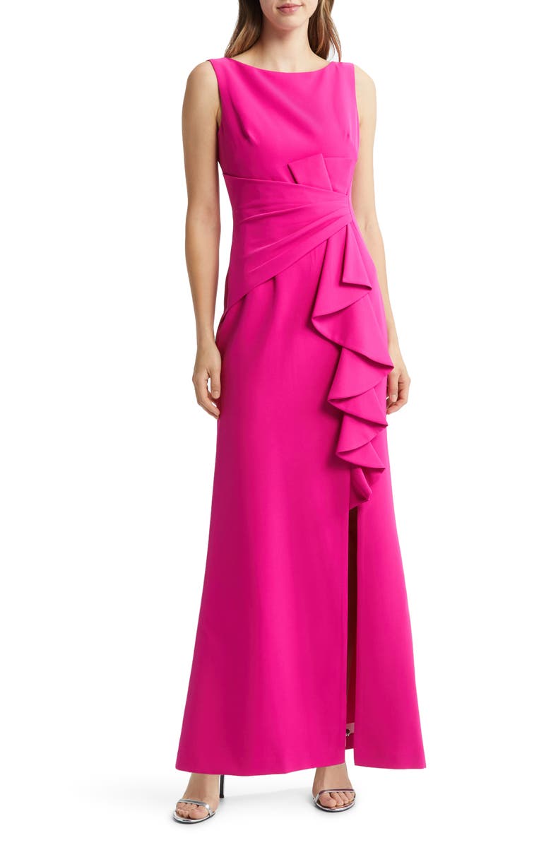 Eliza J Ruffle Front Gown, Main, color, Fuchsia