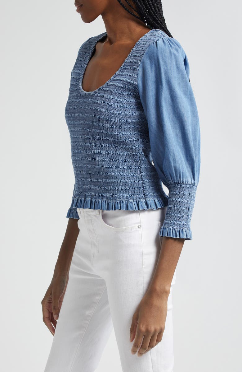 Veronica Beard Assyia Smocked Chambray Top, Alternate, color,