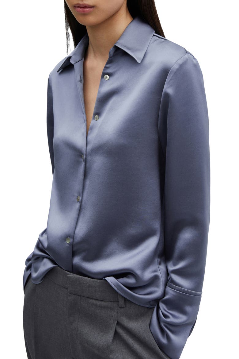 Satin Button-Up Shirt, Main, color, MEDIUM BLUE