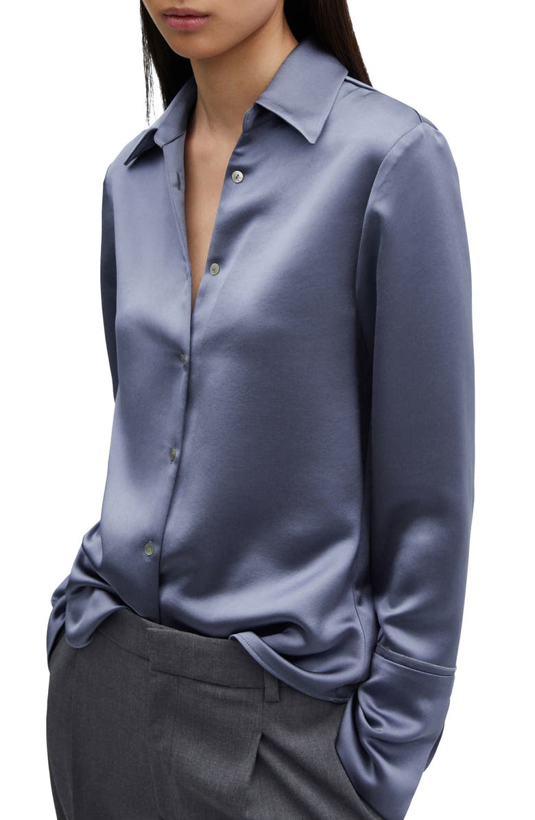 MANGO Satin Button-Up Shirt, Main, color, 