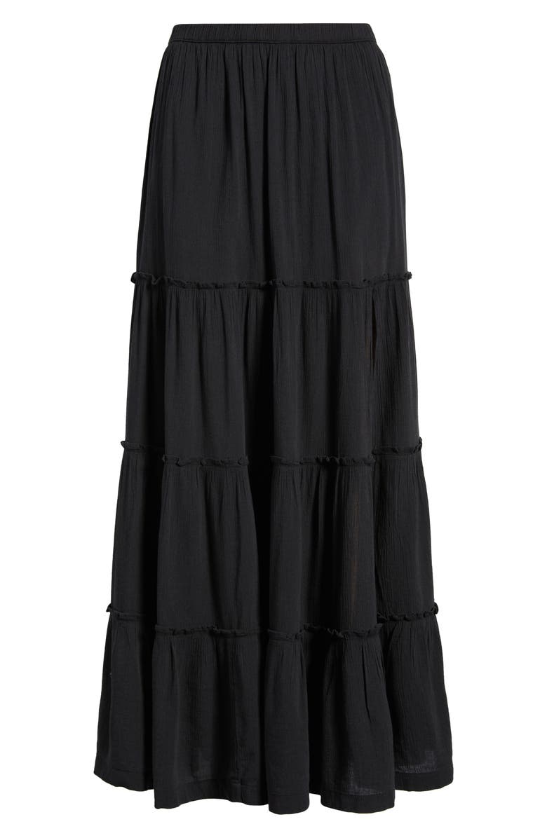 BP. Tiered Linen Blend Crinkled Gauze Maxi Skirt, Main, color, Black
