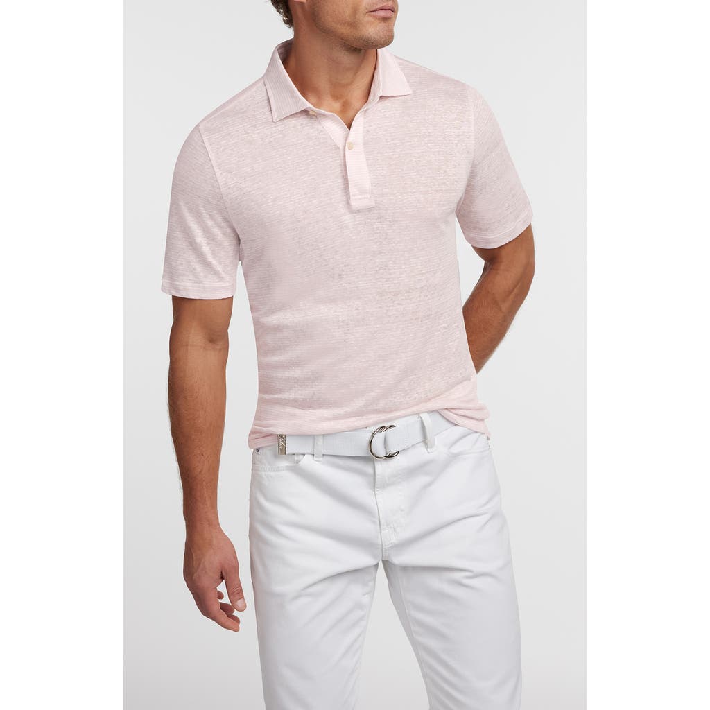 David Donahue Slub Linen Polo In Pink