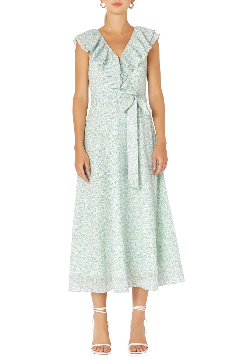 Endless Rose Floral Textured Tie Back Belted Dress, Main, color, 