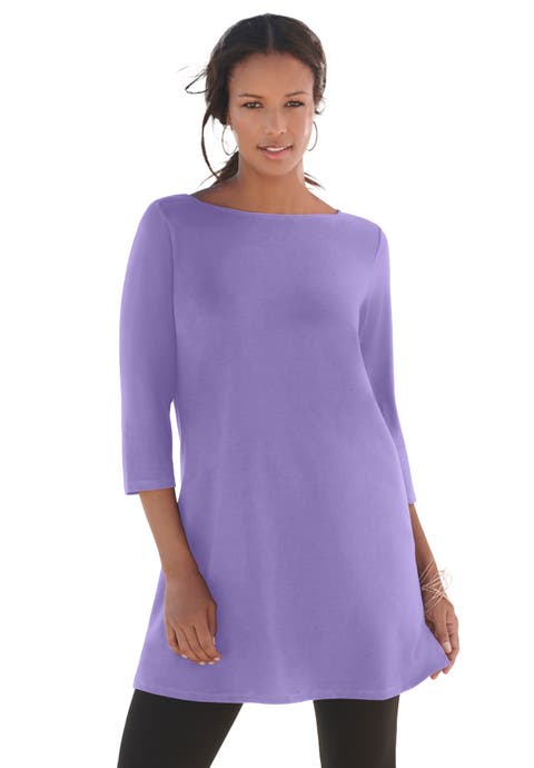 Plus Size Cotton Ultimate Boatneck Tunic With Side Slits