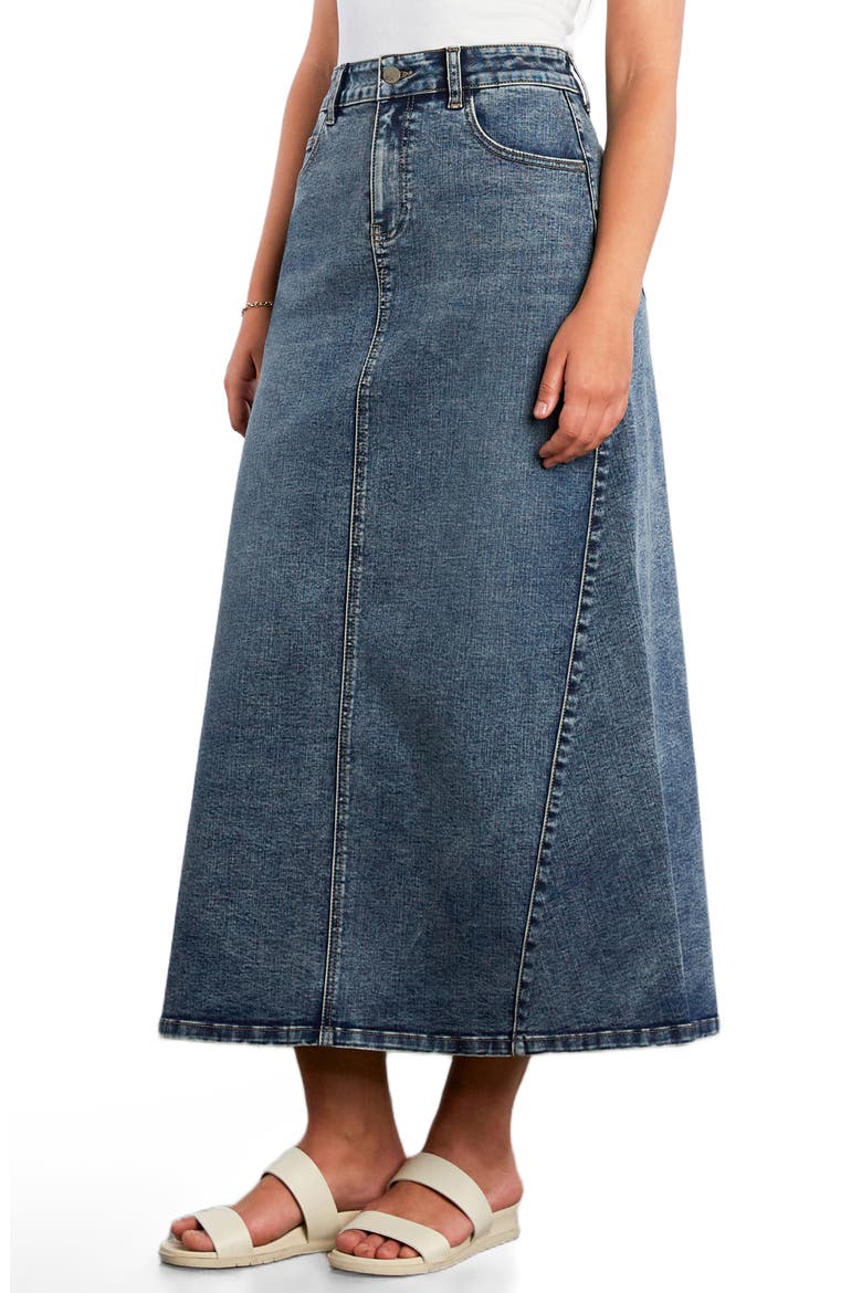 Denim Maxi Skirt, Alternate, color, DIRTY BLUE
