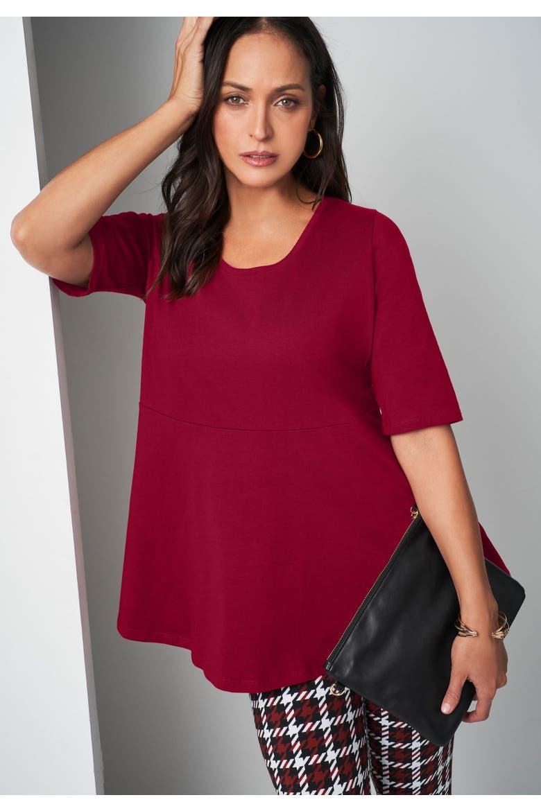 Stretch Cotton Peplum Tunic, Alternate, color, RICH BURGUNDY