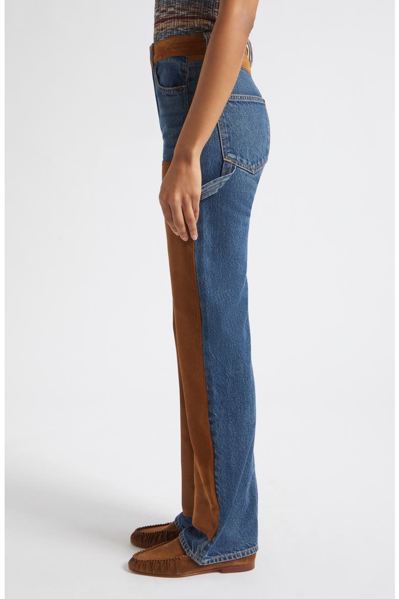 Dylan High Waist Suede Trim Straight Leg Jeans, Alternate, color, EQUINOX BLUE