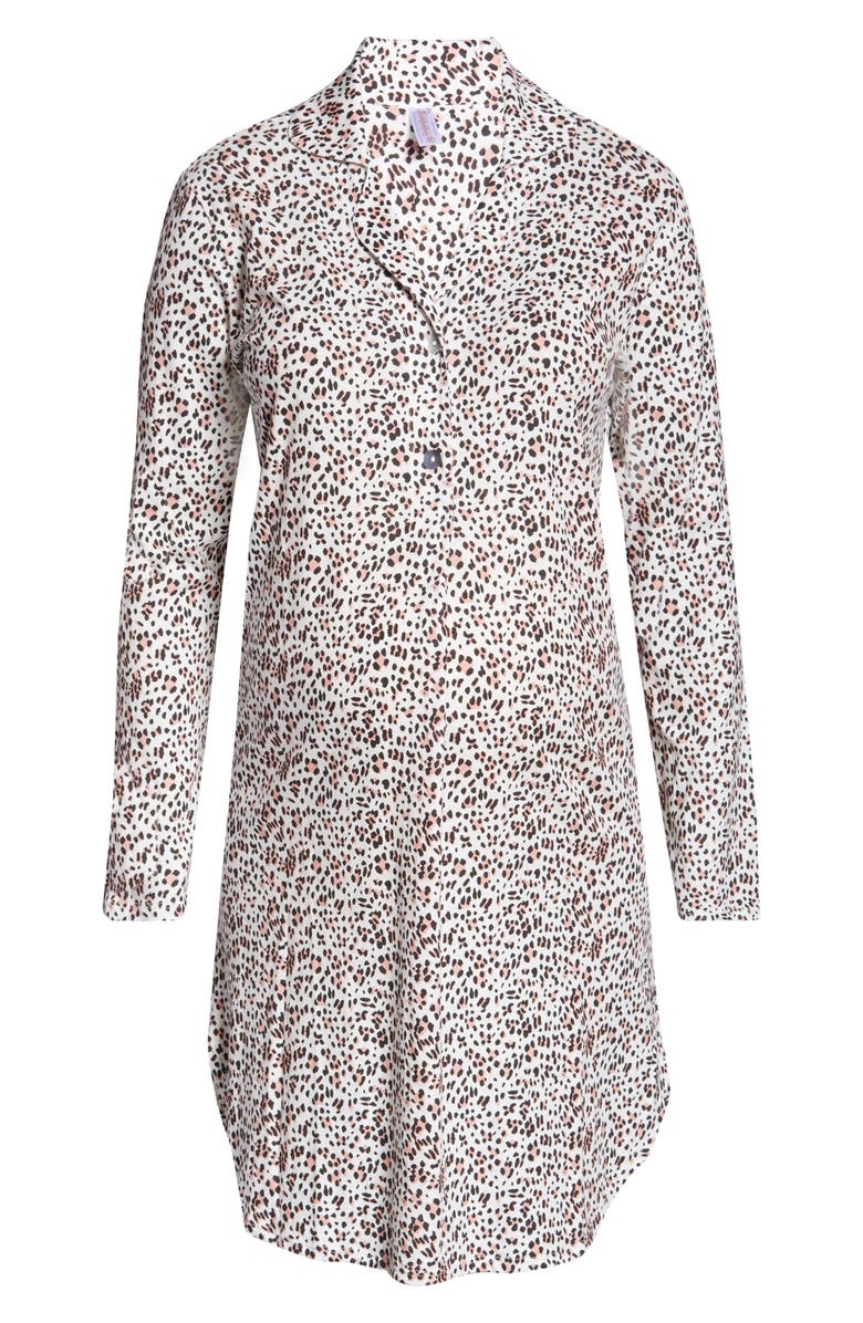Belabumbum Luxe Animal Print Maternity/Nursing Nightshirt, Alternate, color, Leopard Print