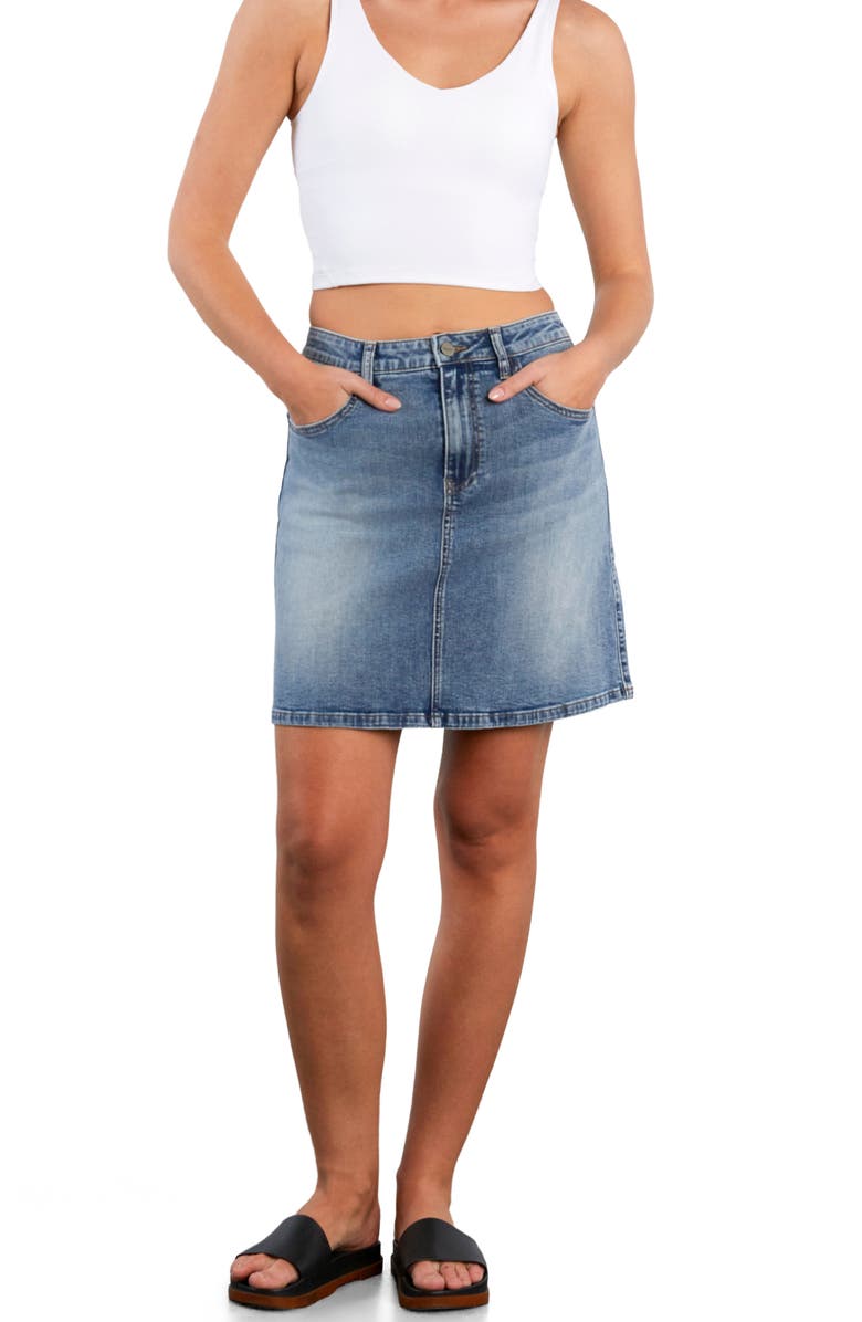 HINT OF BLU A-Line Denim Skirt, Alternate, color, Classic Blue