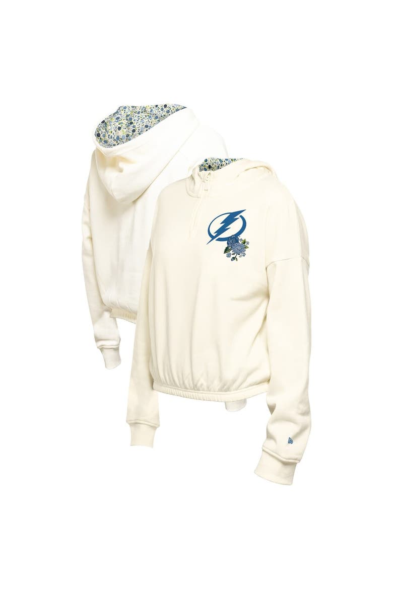 Women's New Era Cream Tampa Bay Lightning Glam Game Quarter-Zip Cropped Floral Hoodie Pullover, Alternate, color, Cream