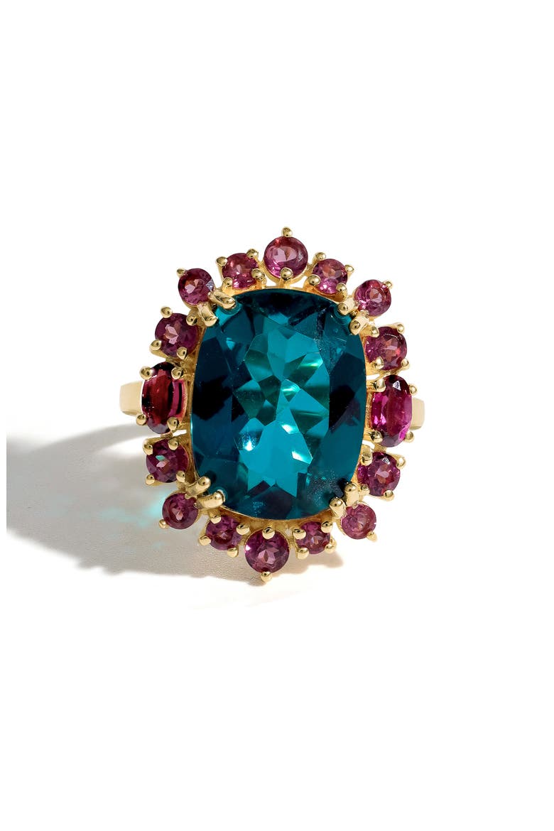 London Blue Doublet Quartz & Rhodolite Garnet Statement Ring, Alternate, color, BLUE