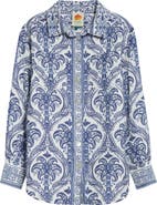 FARM Rio Tropical Print Linen Blend Button-Up Shirt