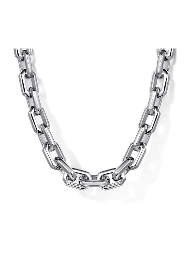 Men's Sterling Silver Faceted Link Chain Necklace, Main, color, STERLING SILVER