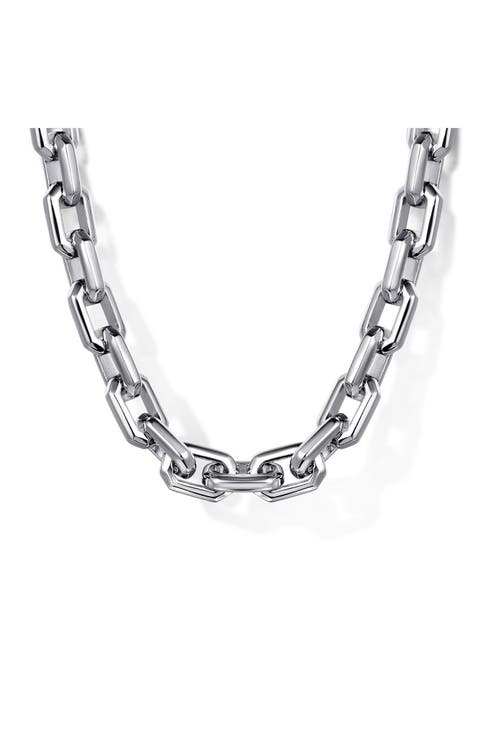 Men's Sterling Silver Faceted Link Chain Necklace