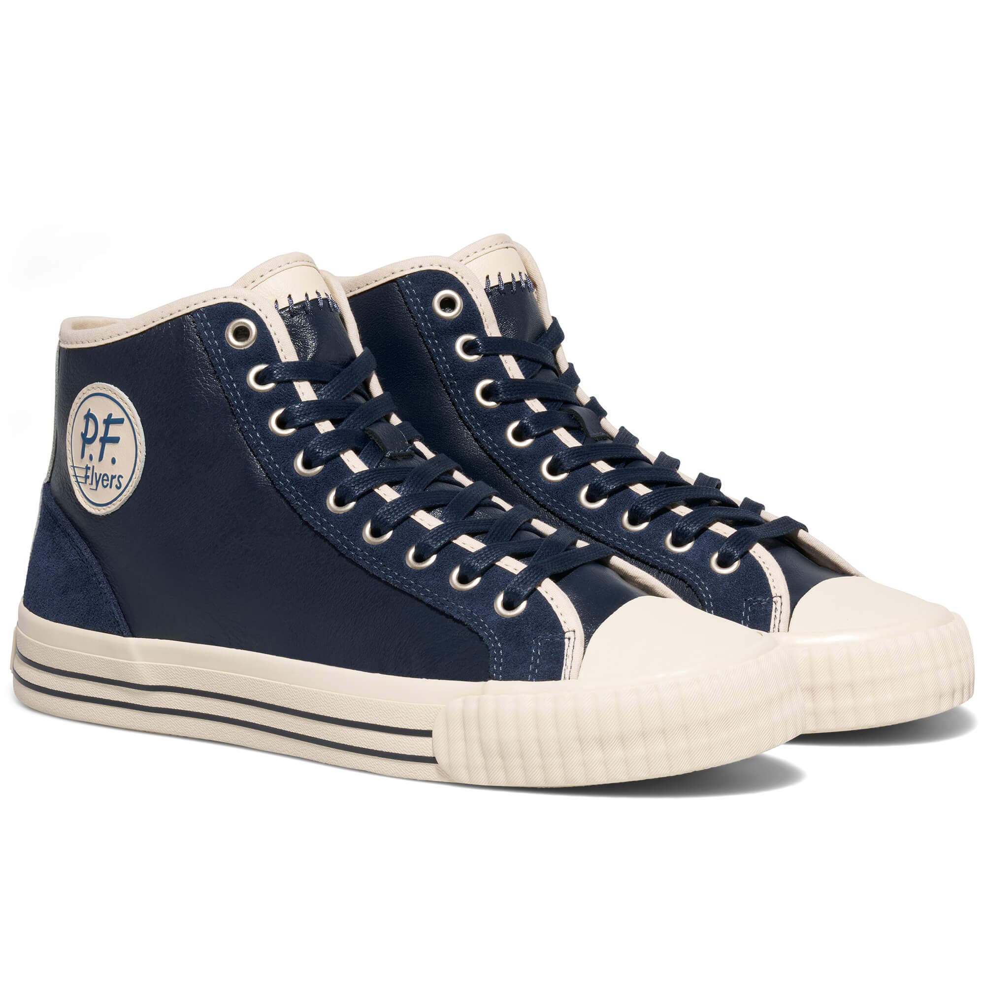 P.F. Flyers Center Vintage High-Top Leather & Suede Sneaker, Alternate, color, Navy-Antique White