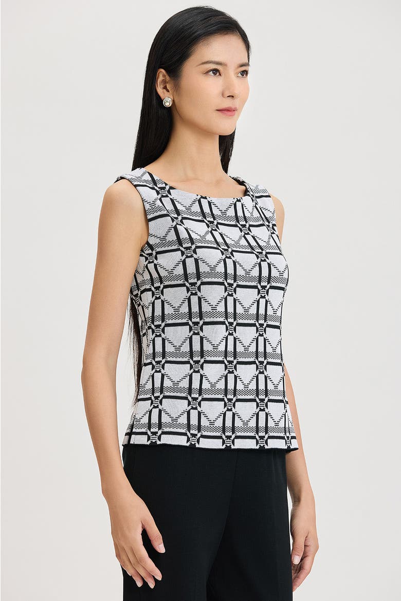 Monochrome Geometric Knit Tank, Alternate, color, Ivory/Black