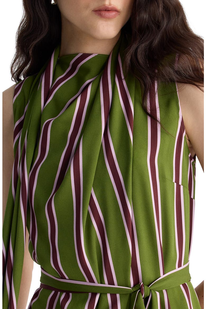 Nora Striped Silk Blend Midi Dress, Alternate, color, TAVERN STRIPE GLEN GREEN