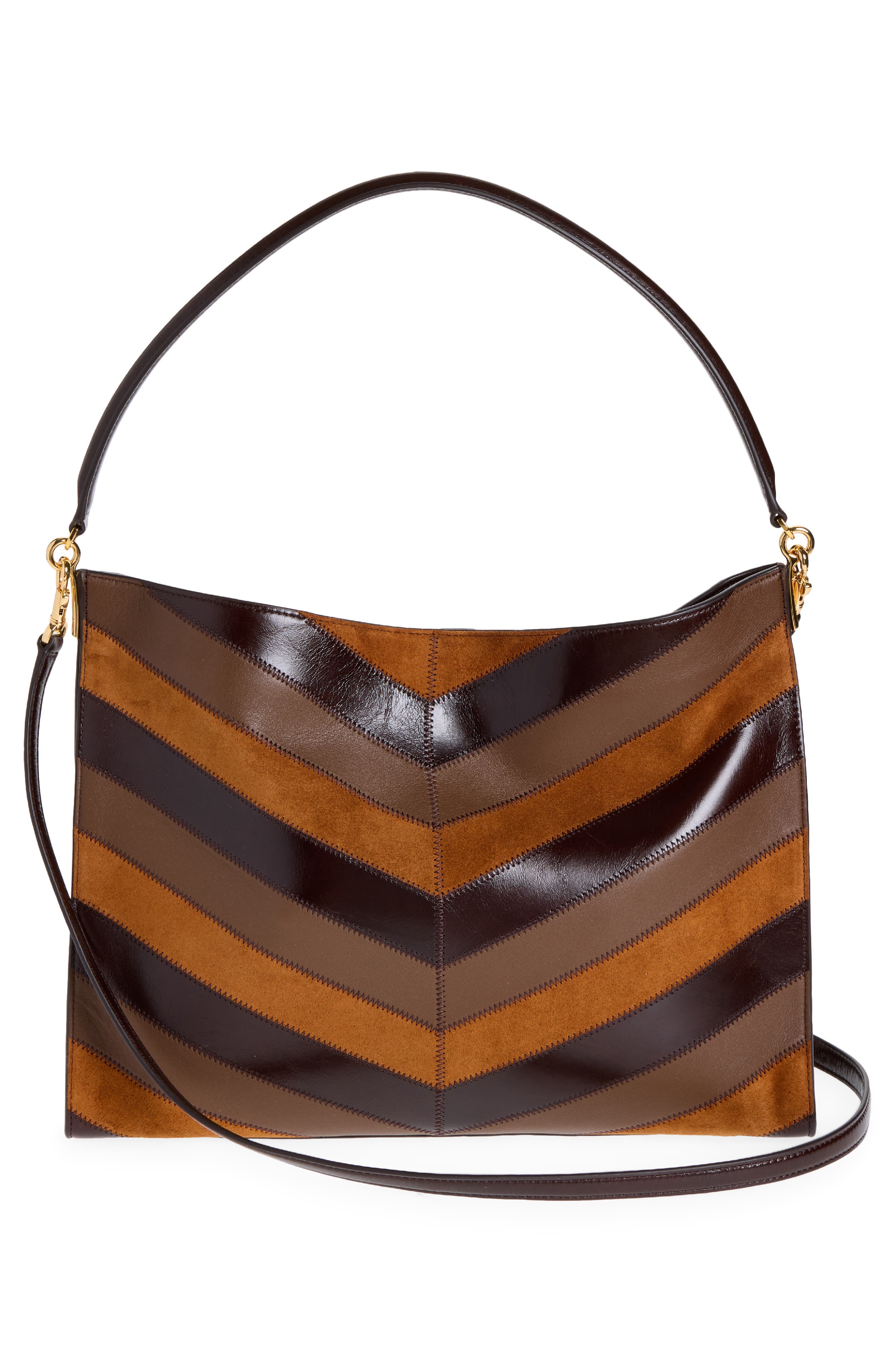 Vida Chevron Leather Shoulder Bag, Alternate, color, TOBACCO MULTI