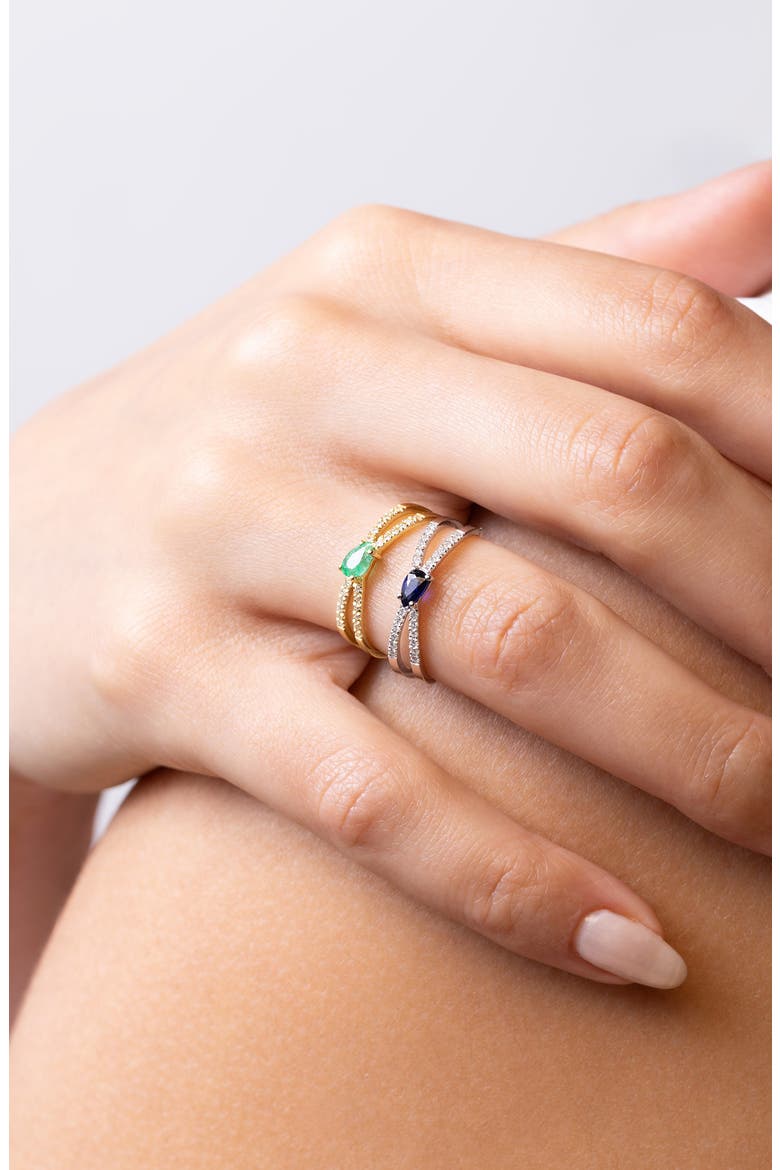 El Mar 18K Gold Gemstone & Diamond Stackable Ring, Alternate, color, 18K WHITE GOLD SAPPHIRE