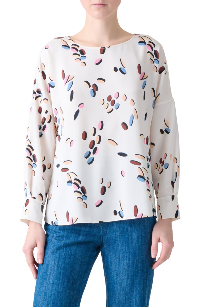 Akris punto Dropping Dots Satin Top, Main, color, Cream-Multicolor