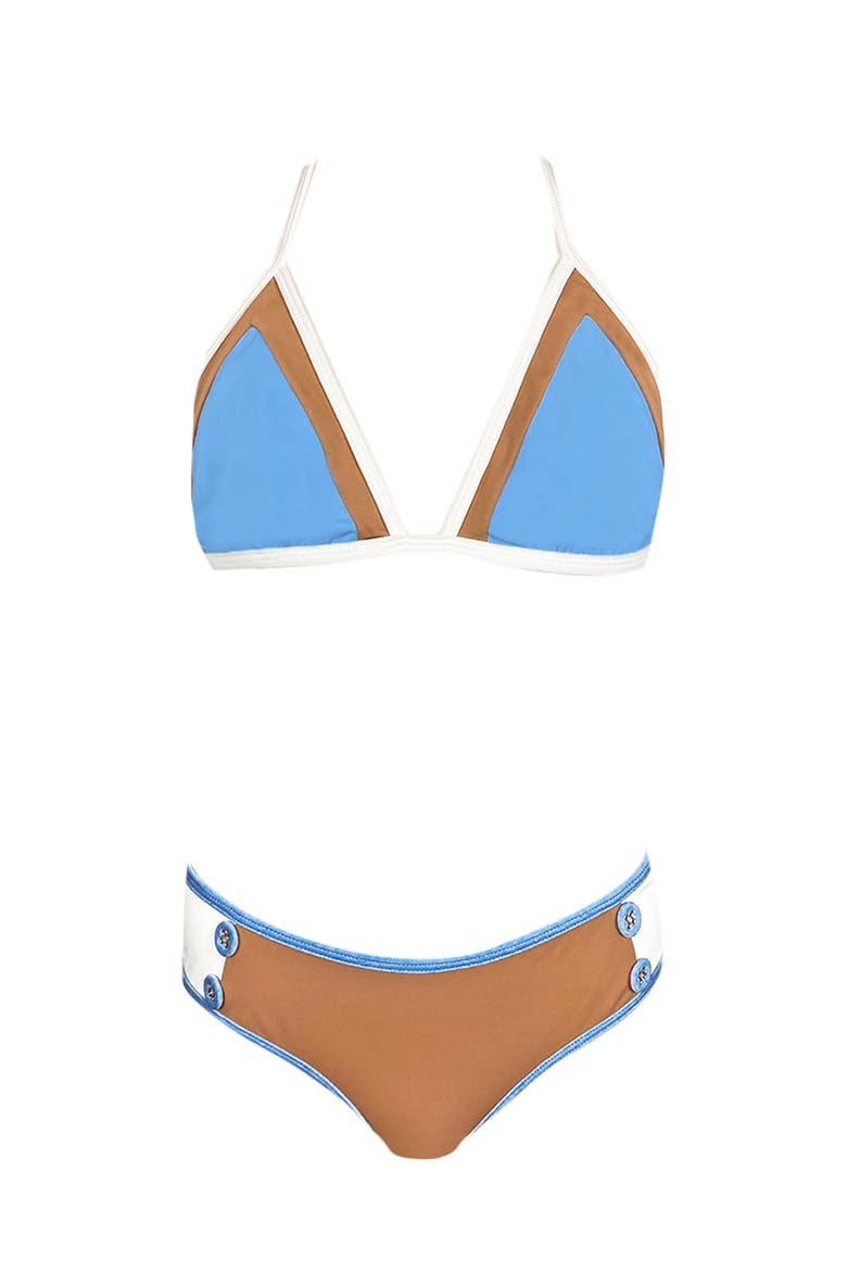 Kids' Double Tone Triangle Two Piece Bikini, Big Kid, Main, color, Blue-Brown
