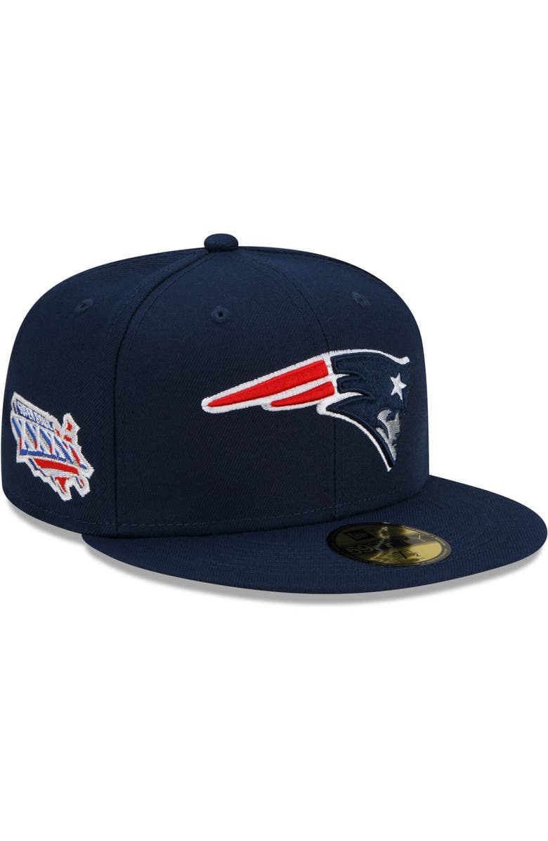 New Era Men's New Era Navy New England Patriots Patch Up Super Bowl XXXVI 59FIFTY Fitted Hat, Main, color, 