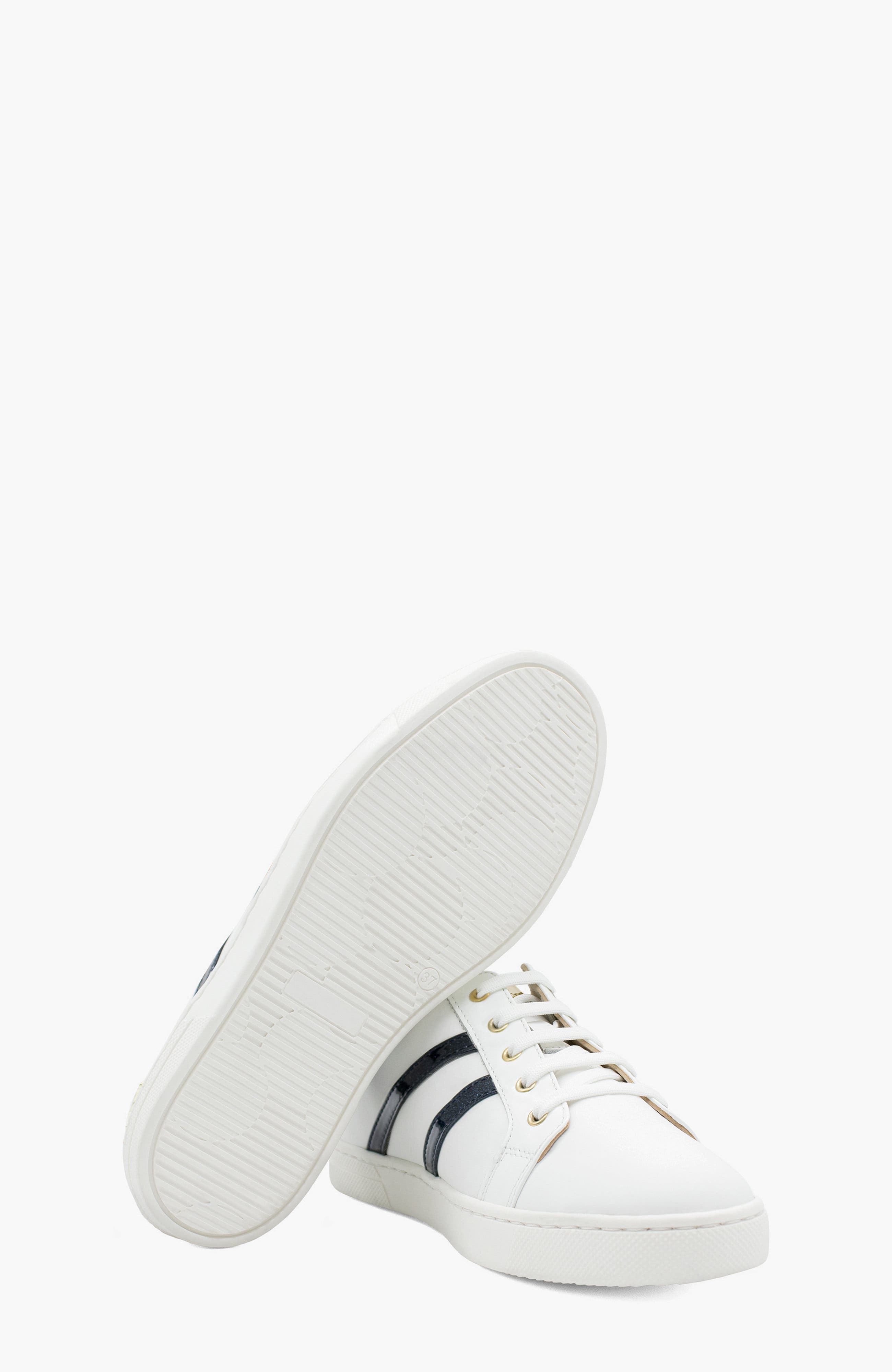 Gloss Leather Sneakers, Alternate, color, White / Navy