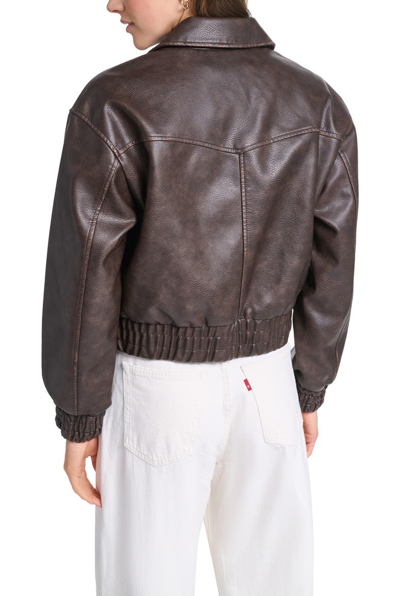 Faux Leather Bomber Jacket, Alternate, color, BROWN