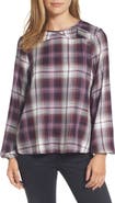 Bobeau Plaid Ruffle Top