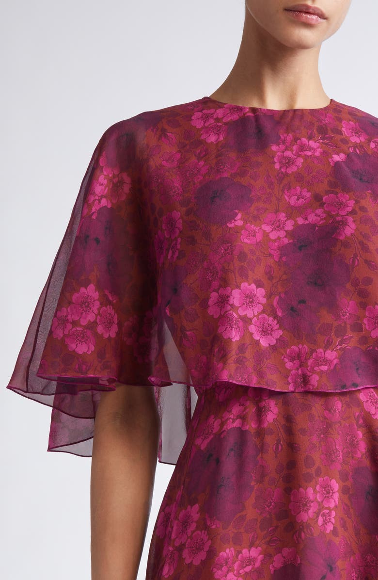 Giambattista Valli Anemones Cape Bodice Silk Georgette Dress, Alternate, color, Brick Multi