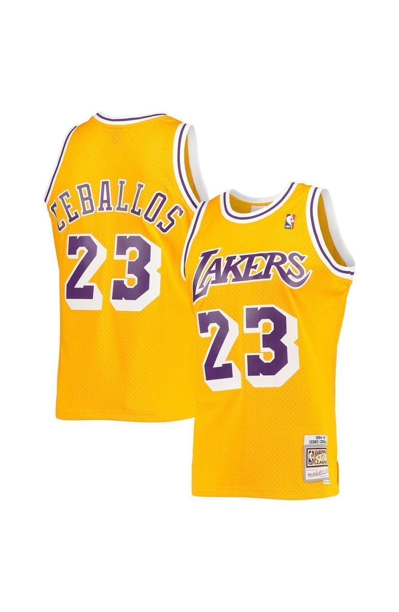Mitchell & Ness Men's Mitchell & Ness Cedric Ceballos Gold Los Angeles Lakers 1994-95 Hardwood Classics Swingman Jersey, Main, color, 