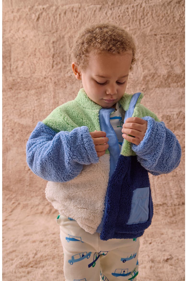 Kids' Colorblocked High-Pile Fleece Jacket, Alternate, color, BLUE MULTI