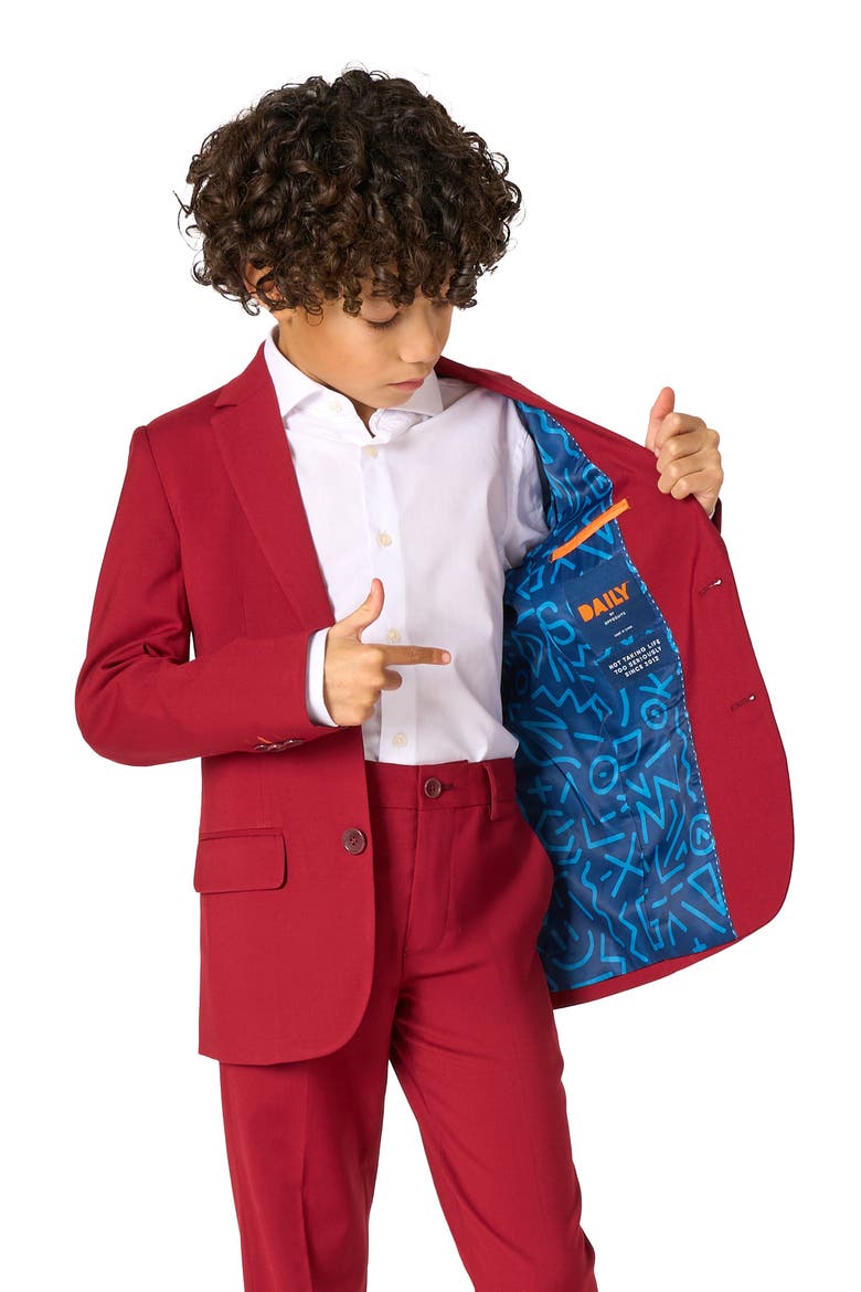 Kids' Daily Bright Burgundy Stretch Suit, Alternate, color, RED
