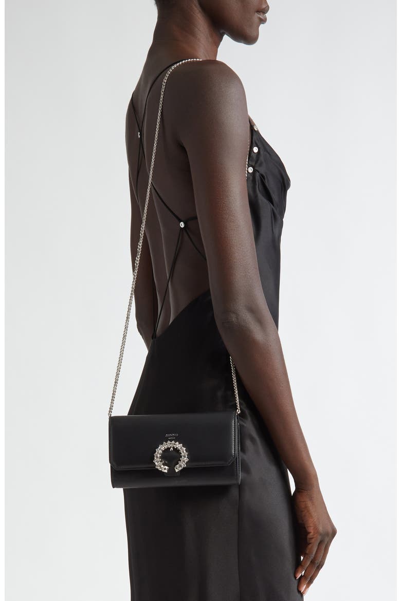 Leather Wallet on a Chain, Alternate, color, BLACK/ SILVER