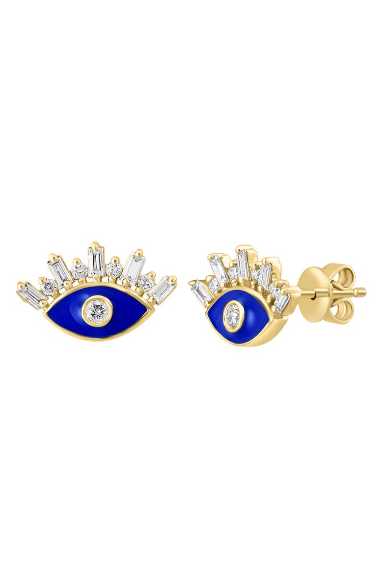 EFFY 14K Yellow Gold Diamond Enamel Evil Eye Stud Earrings - 0.33 ctw, Main, color, 